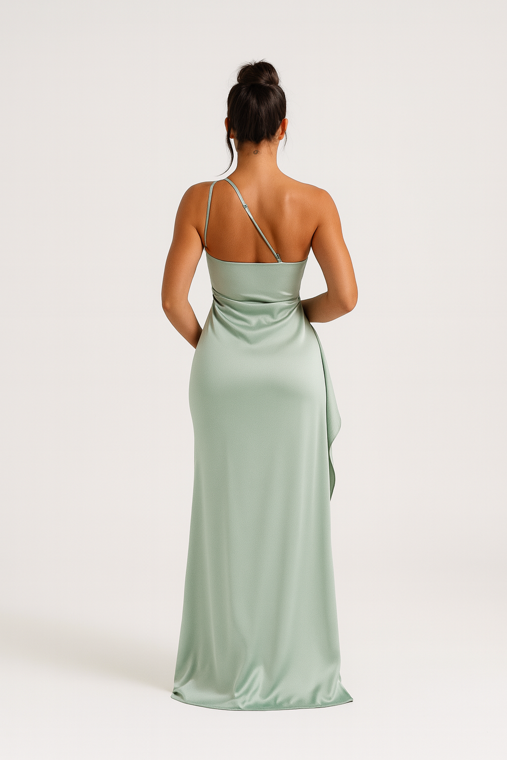 Valefold One Shoulder Satin Maxi Dress