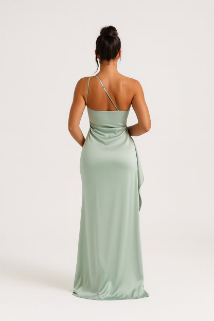 Valefold One Shoulder Satin Maxi Dress