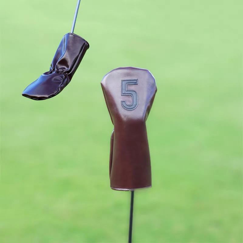 Premium Synthetic Leather Golf Headcover Set - Vintage Style for Driver, Fairway Woods, and Hybrids (UT)