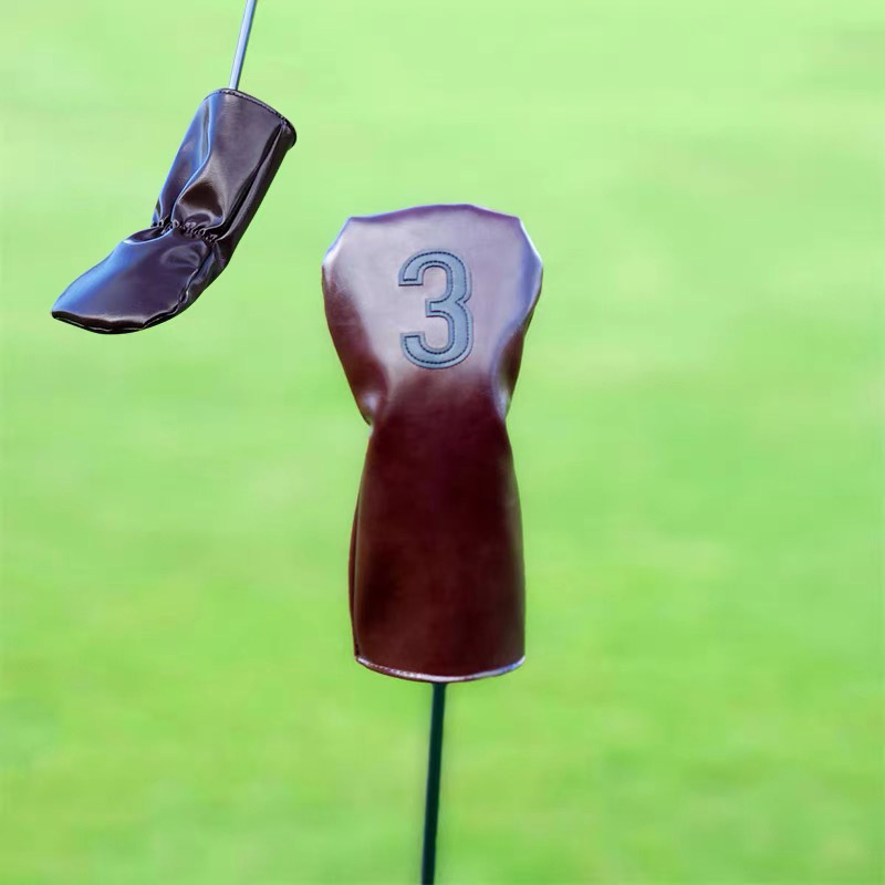 Premium Synthetic Leather Golf Headcover Set - Vintage Style for Driver, Fairway Woods, and Hybrids (UT)