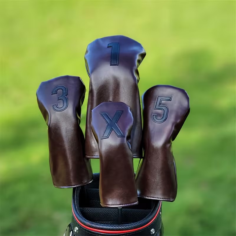 Premium Synthetic Leather Golf Headcover Set - Vintage Style for Driver, Fairway Woods, and Hybrids (UT)