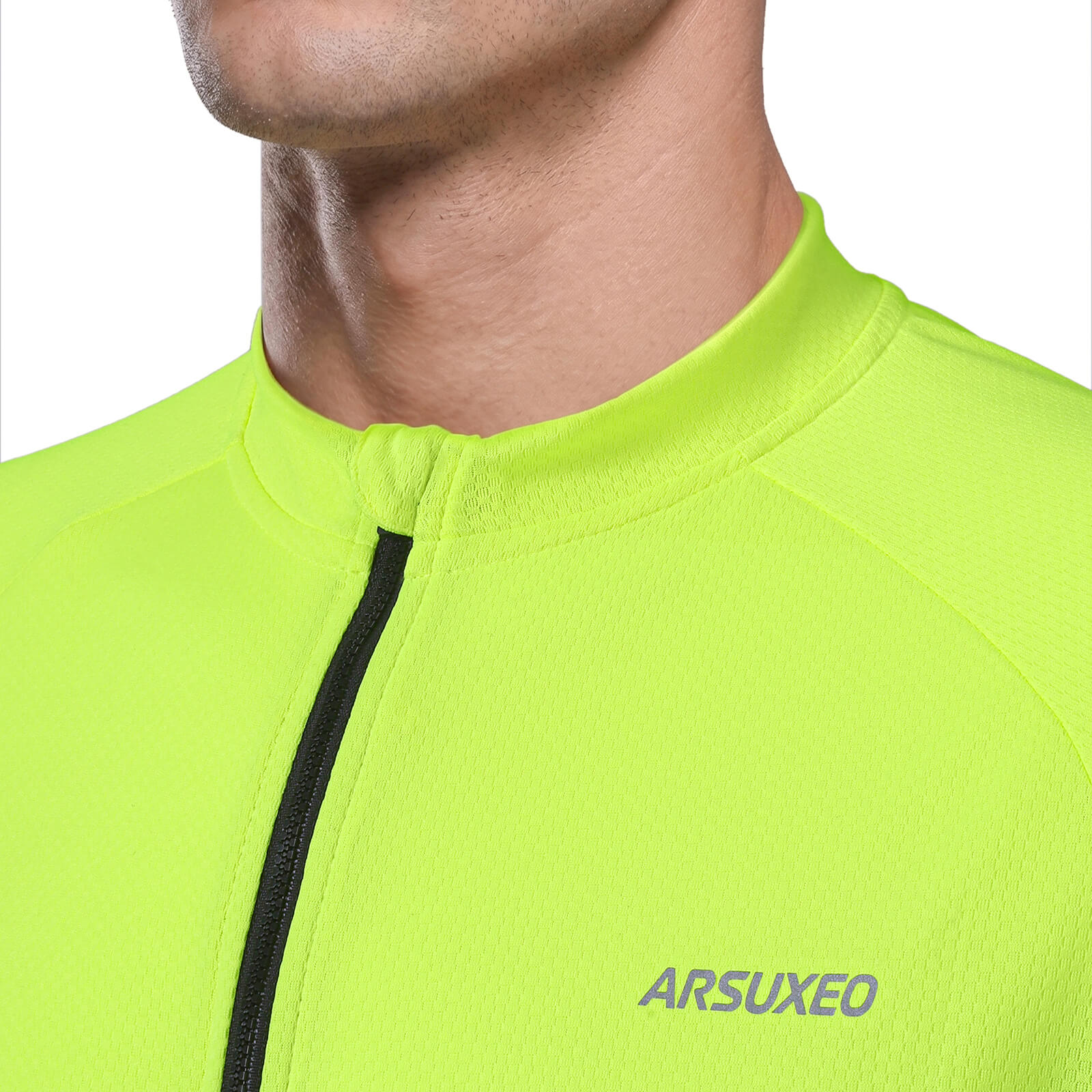 men pro short sleeve cycling jersey fluorescent green collar