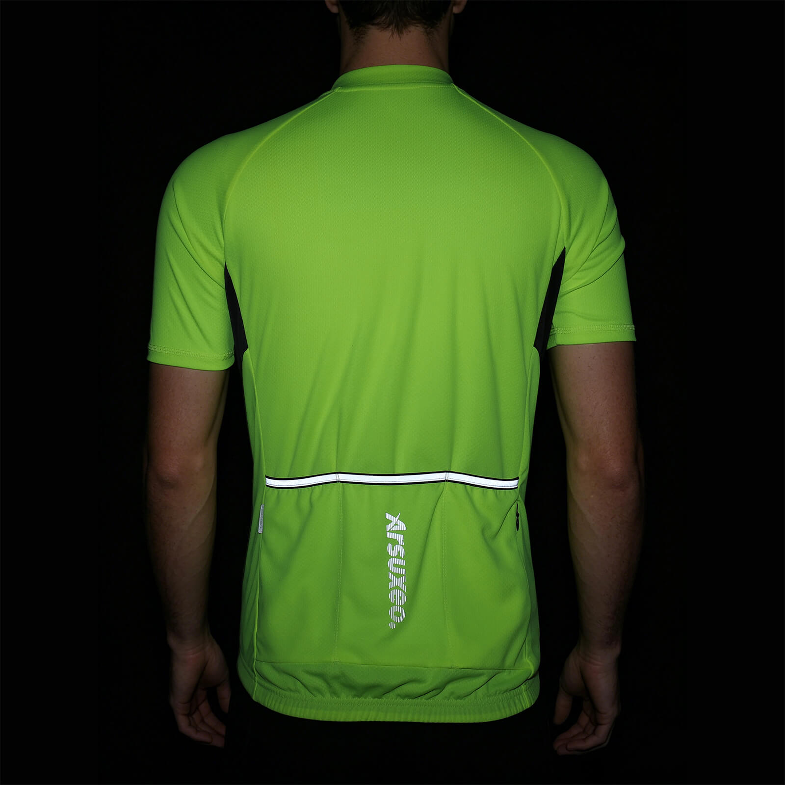 men pro short sleeve cycling jersey fluorescent green reflect strip