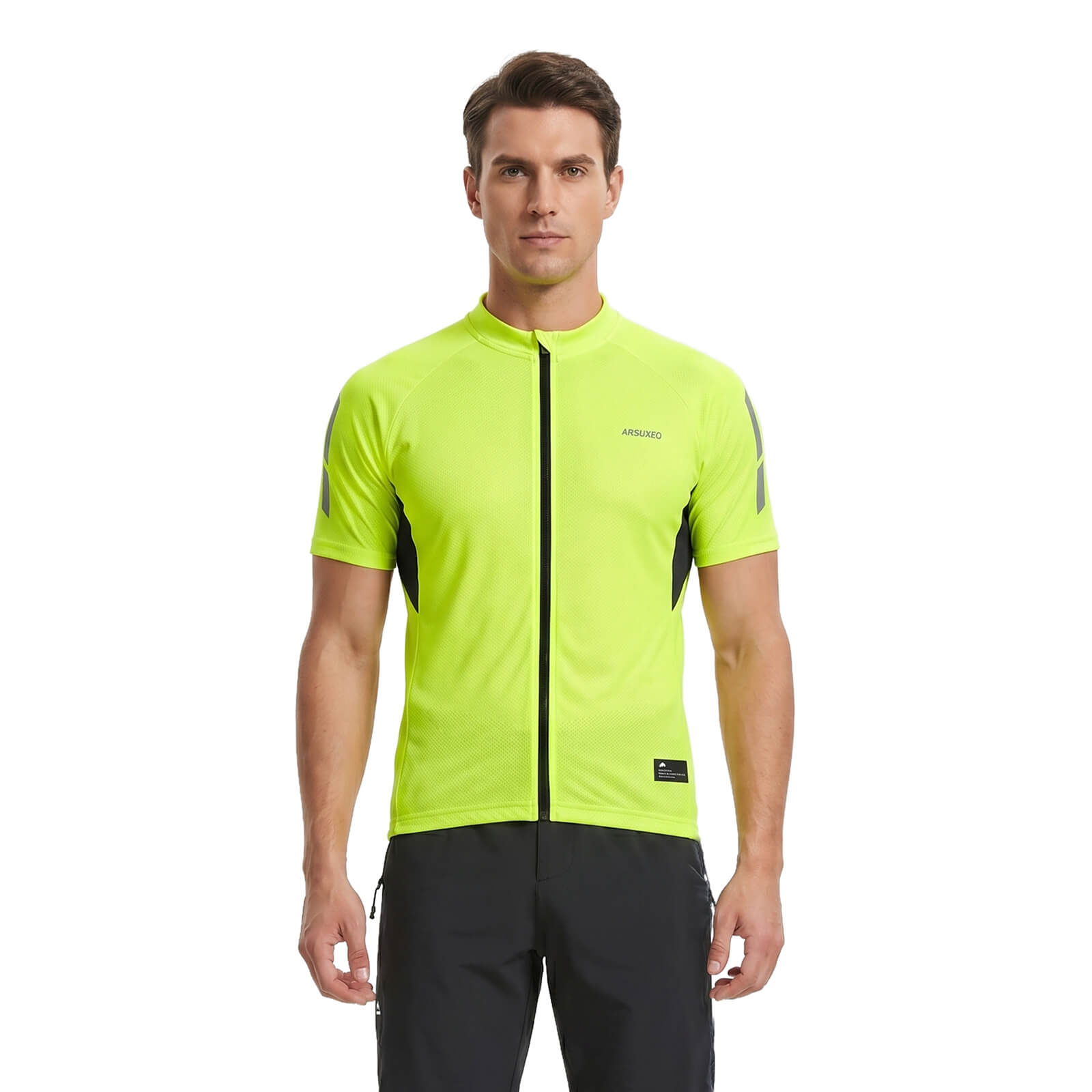 men pro short sleeve cycling jersey fluorescent green model