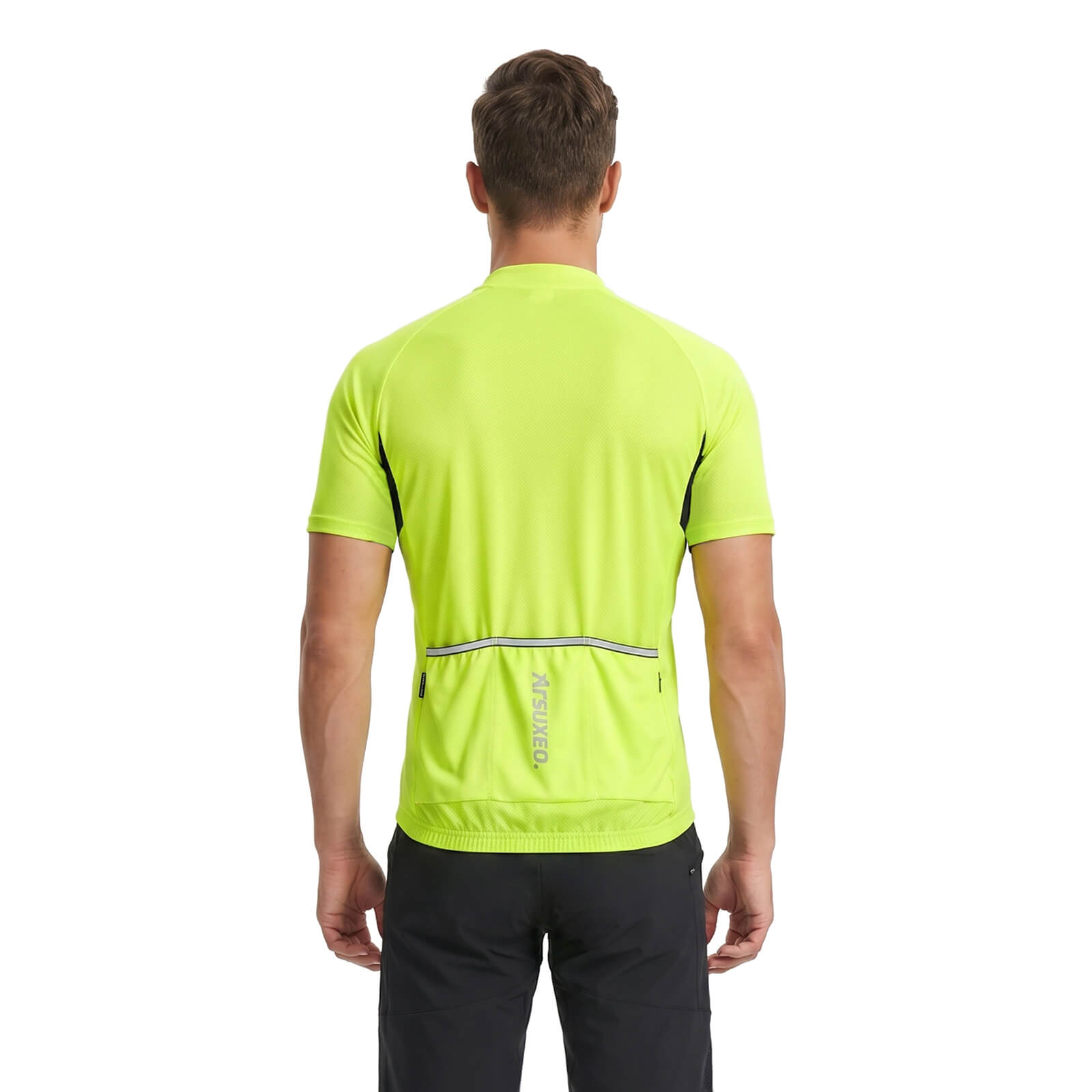 men pro short sleeve cycling jersey fluorescent green back