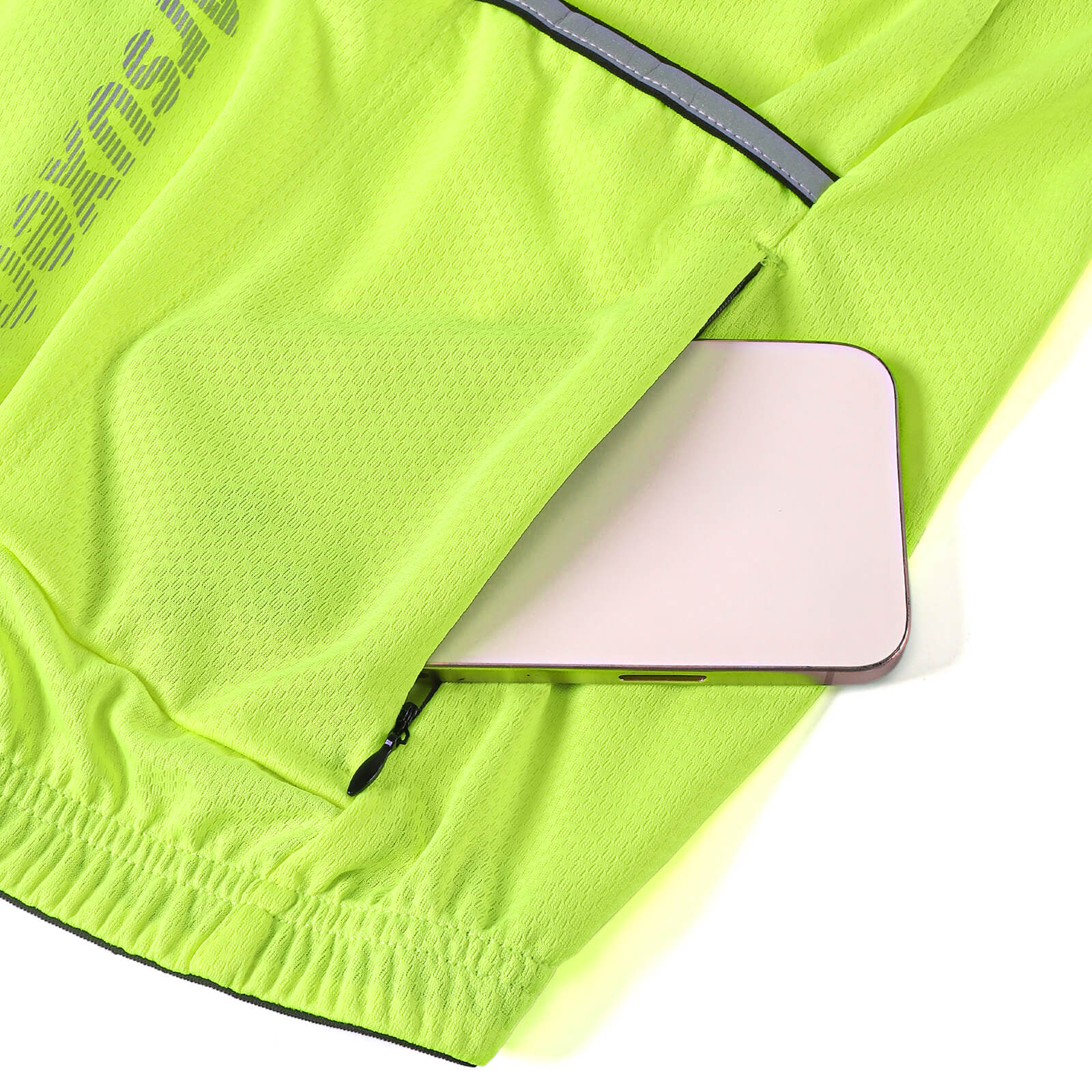men pro short sleeve cycling jersey fluorescent green zipper pocket