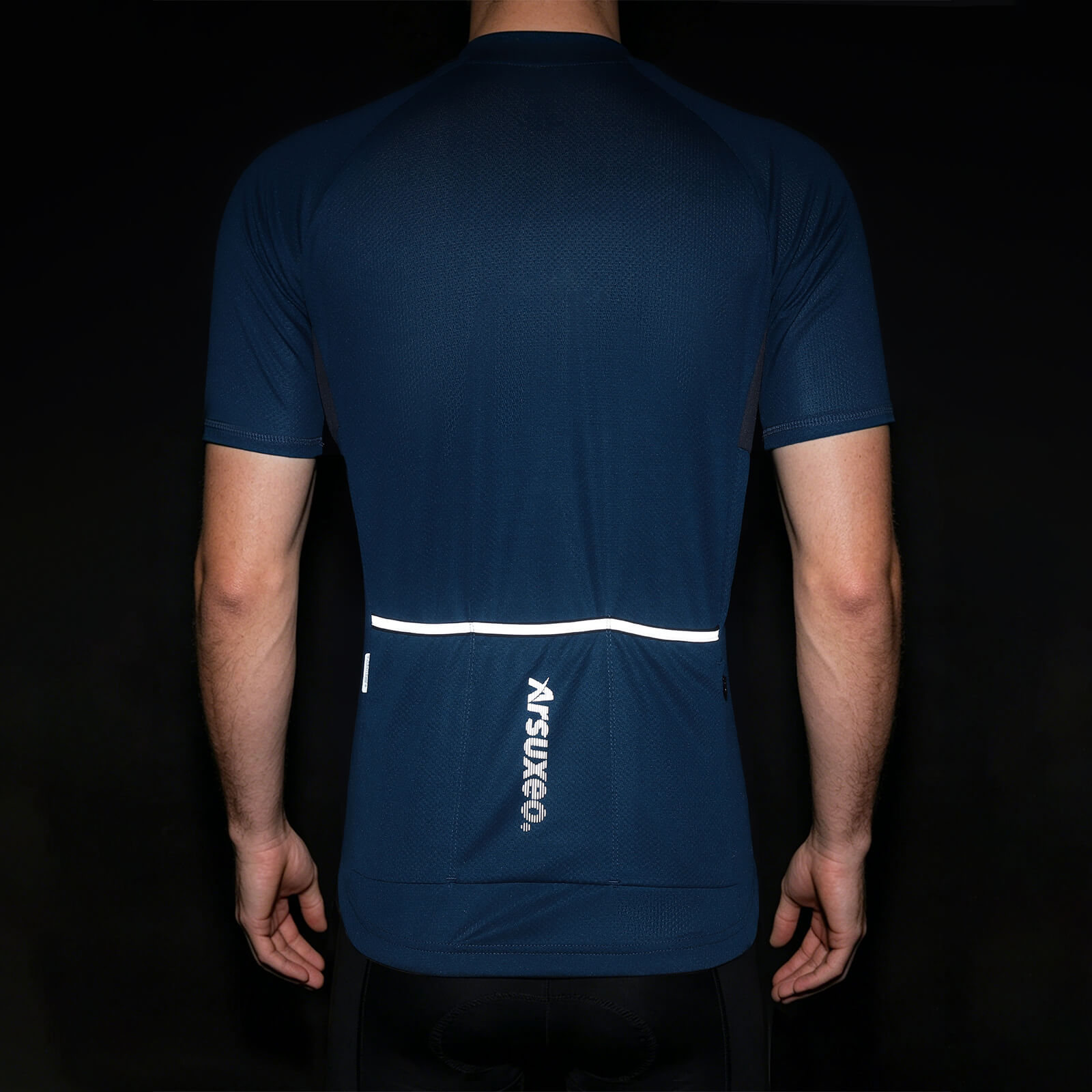 men pro short sleeve cycling jersey blue reflect strip