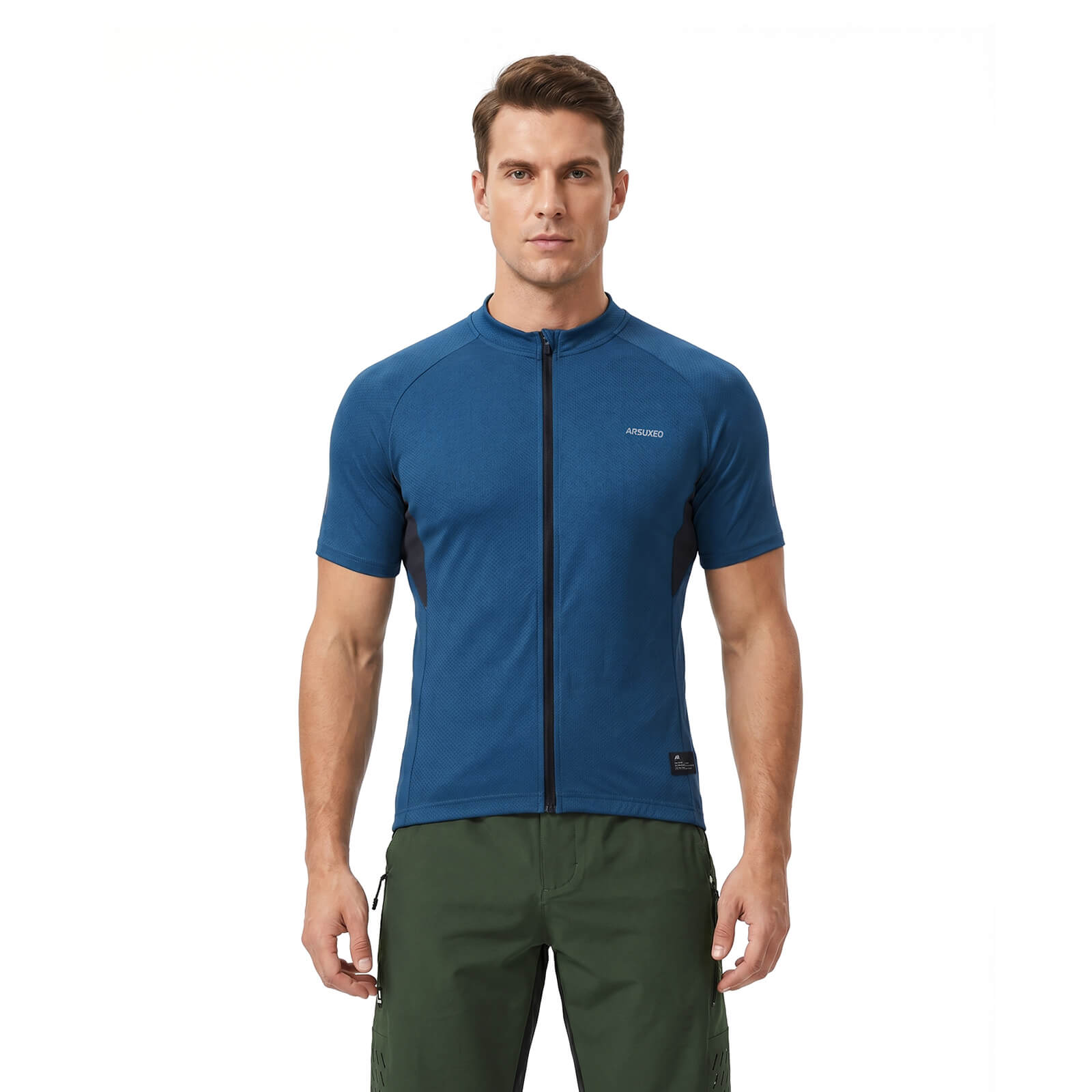 men pro short sleeve cycling jersey blue model