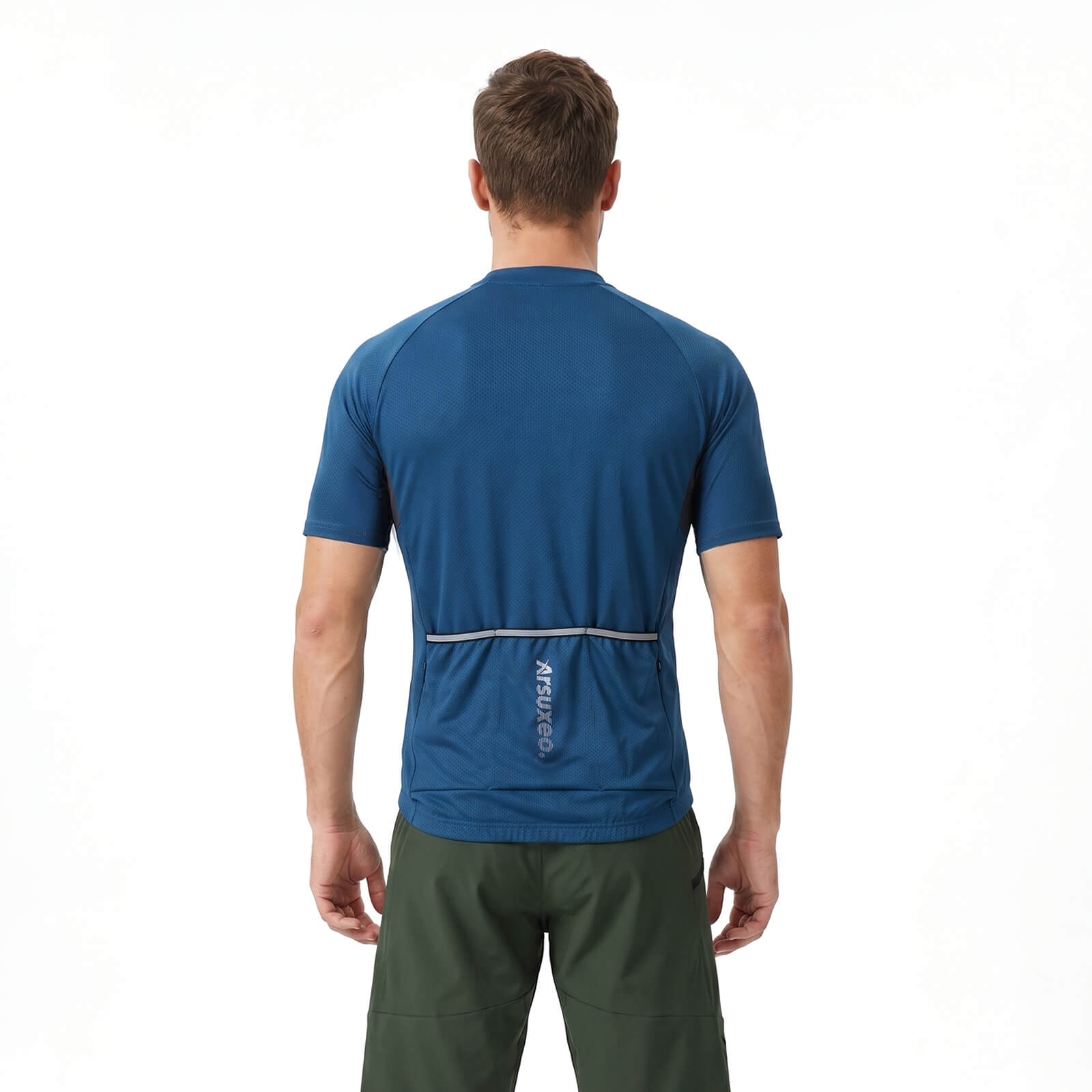 men pro short sleeve cycling jersey blue model back