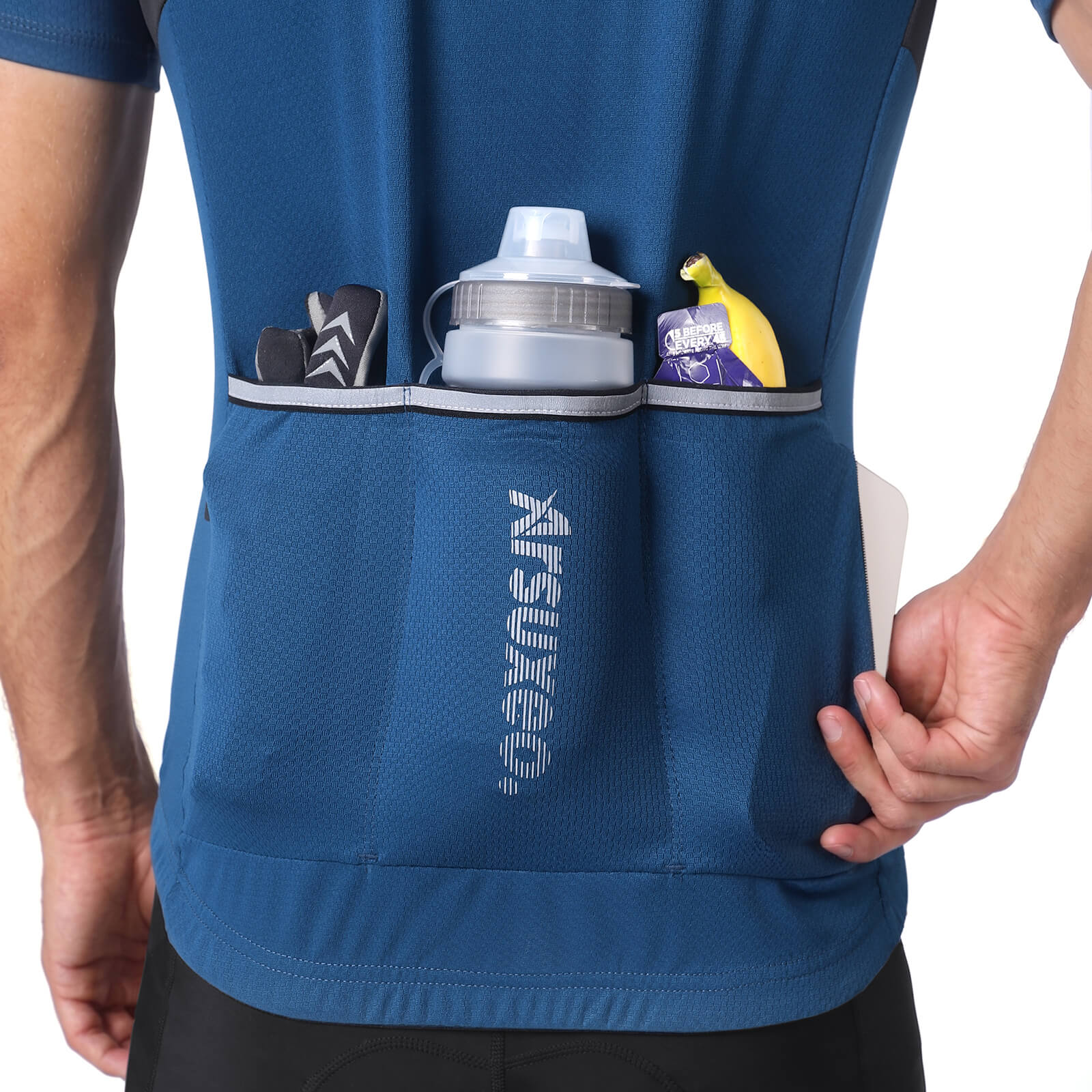 men pro short sleeve cycling jersey blue pockets