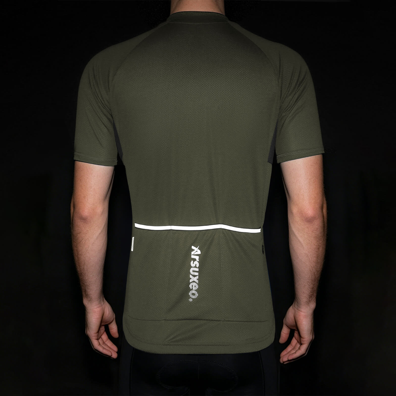 men pro short sleeve cycling jersey green reflect strip