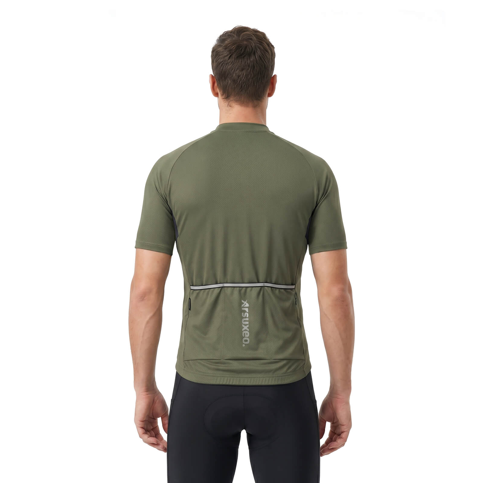 men pro short sleeve cycling jersey green model back