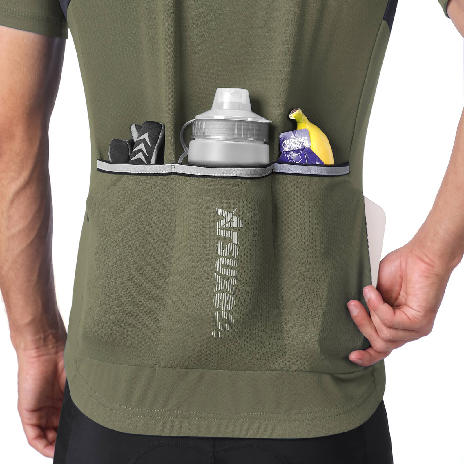 men pro short sleeve cycling jersey green pockets