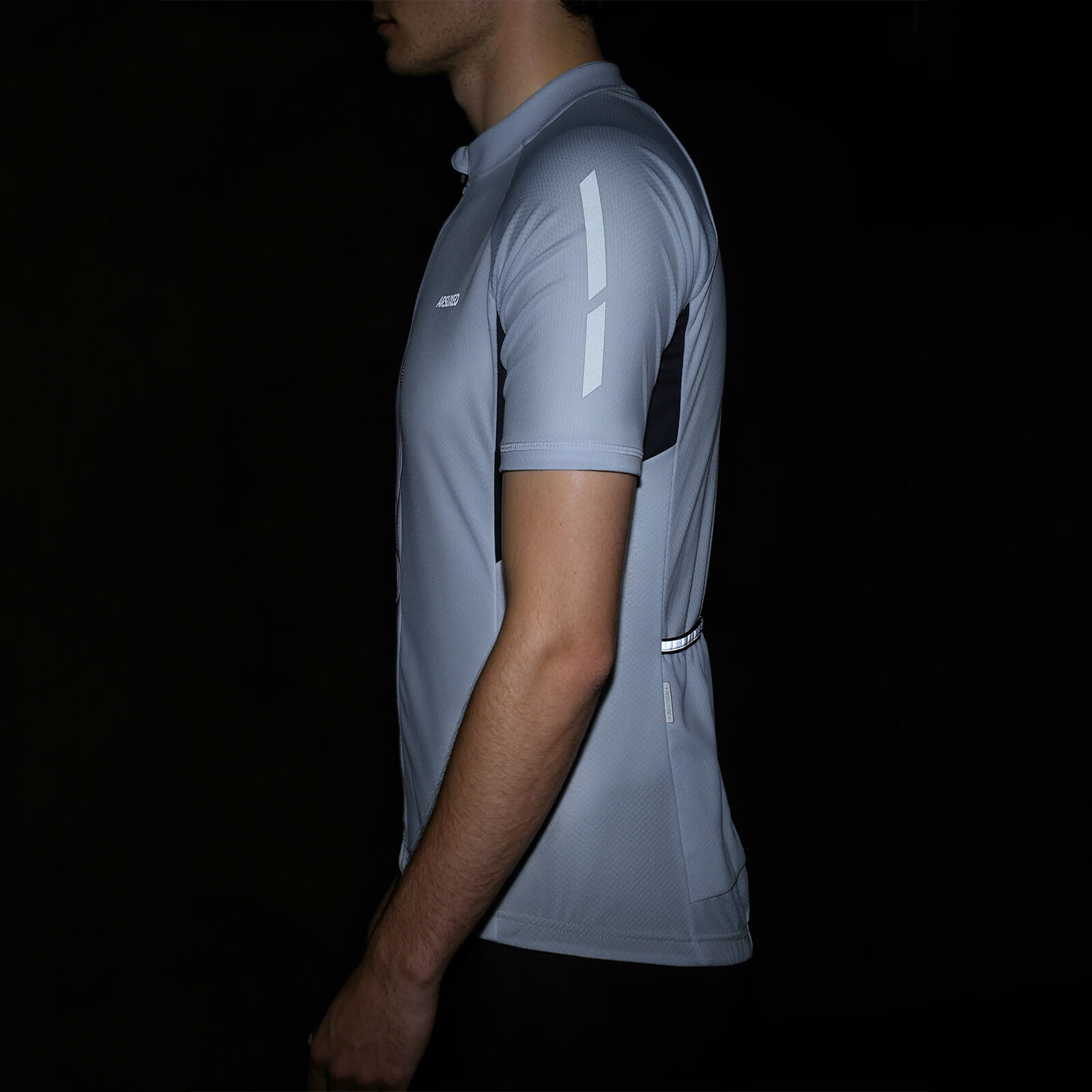 men cycling jersey white model reflective stripe 
