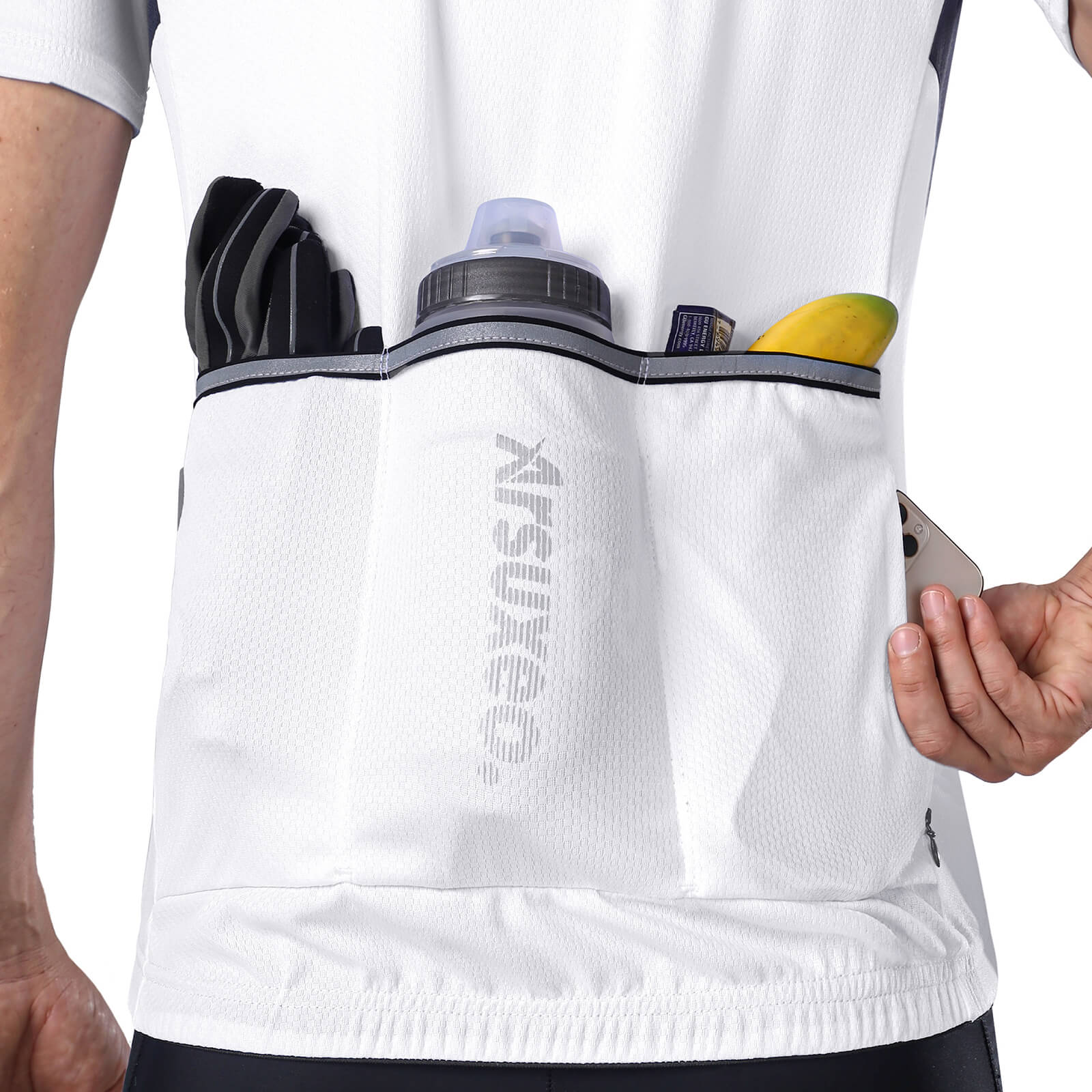 men pro short sleeve cycling jersey white model pockets