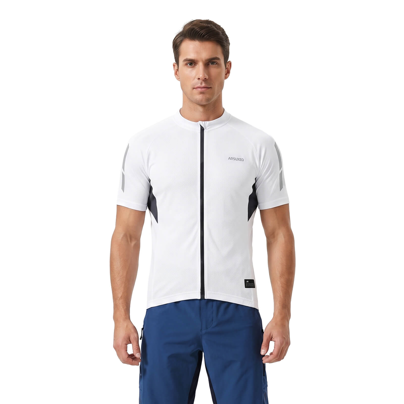 men pro short sleeve cycling jersey white model front