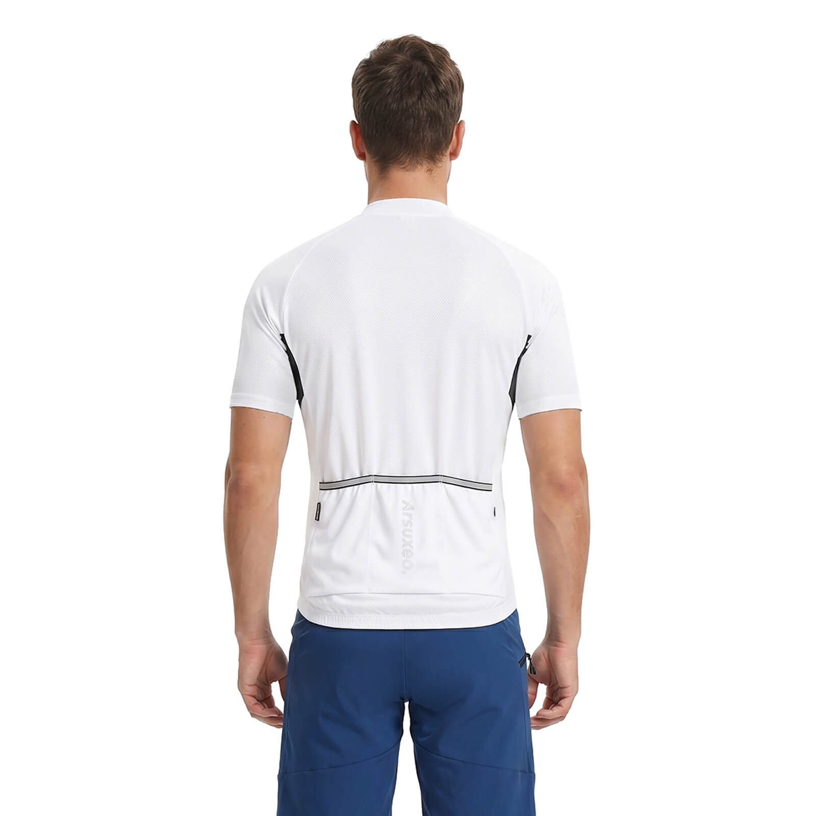 men pro short sleeve cycling jersey white model back