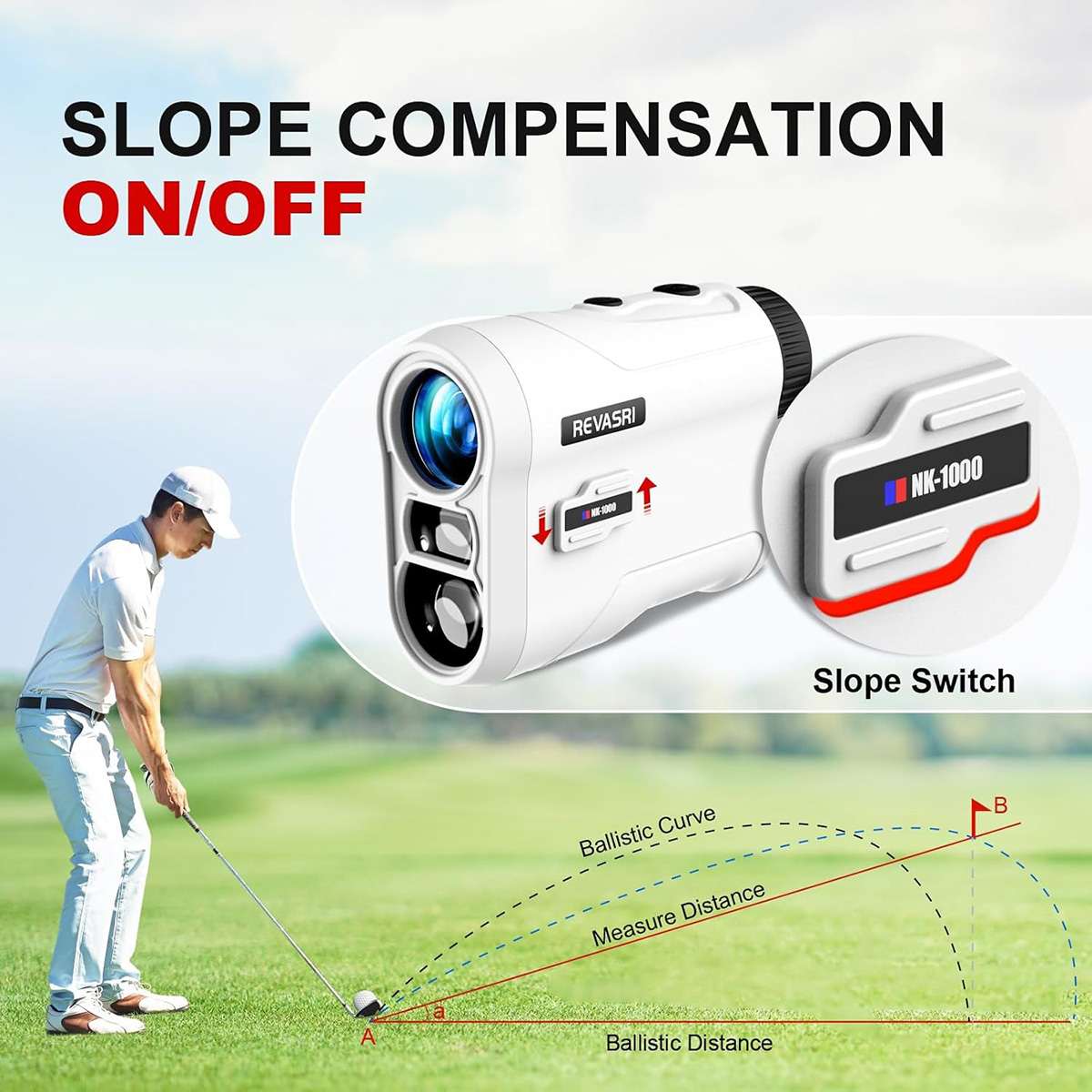 Golf Rangefinder with Slope and Pin Lock Vibration