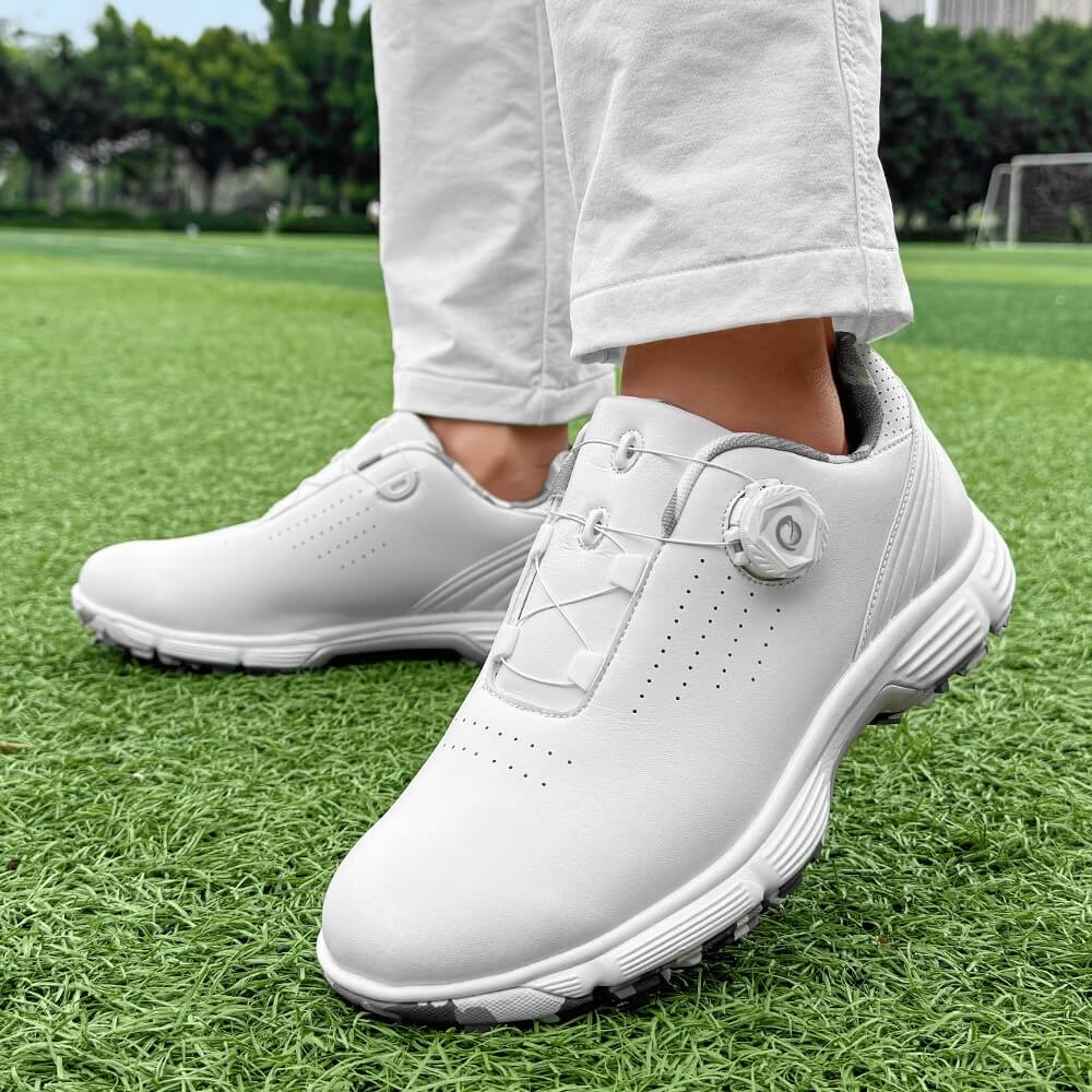 golf shoes with precision dial lacing system breathable white