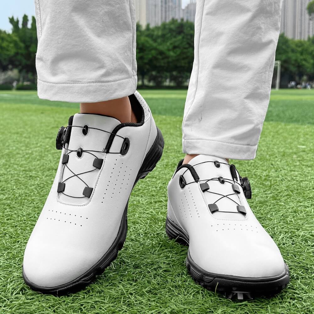 waterproof golf shoes with precision dial lacing system white black