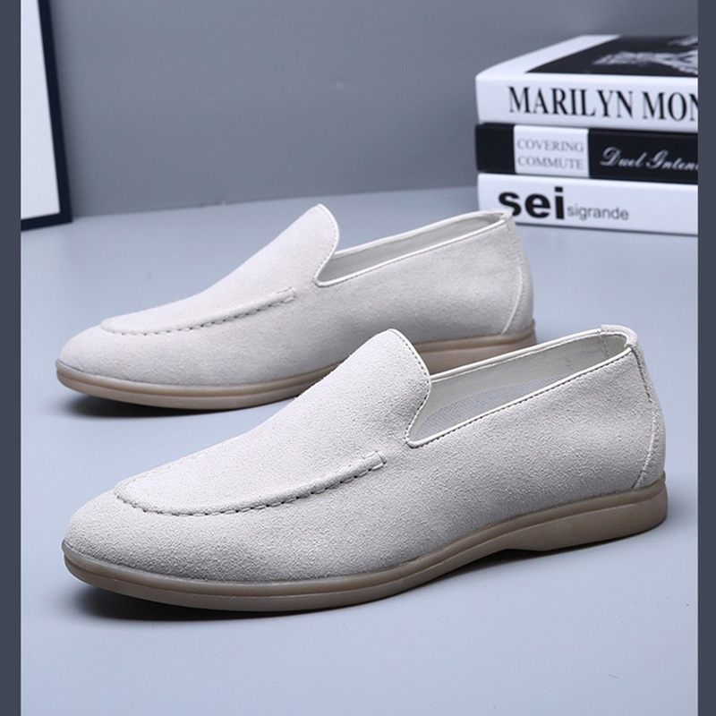 men's ultra light weight suede loafers white