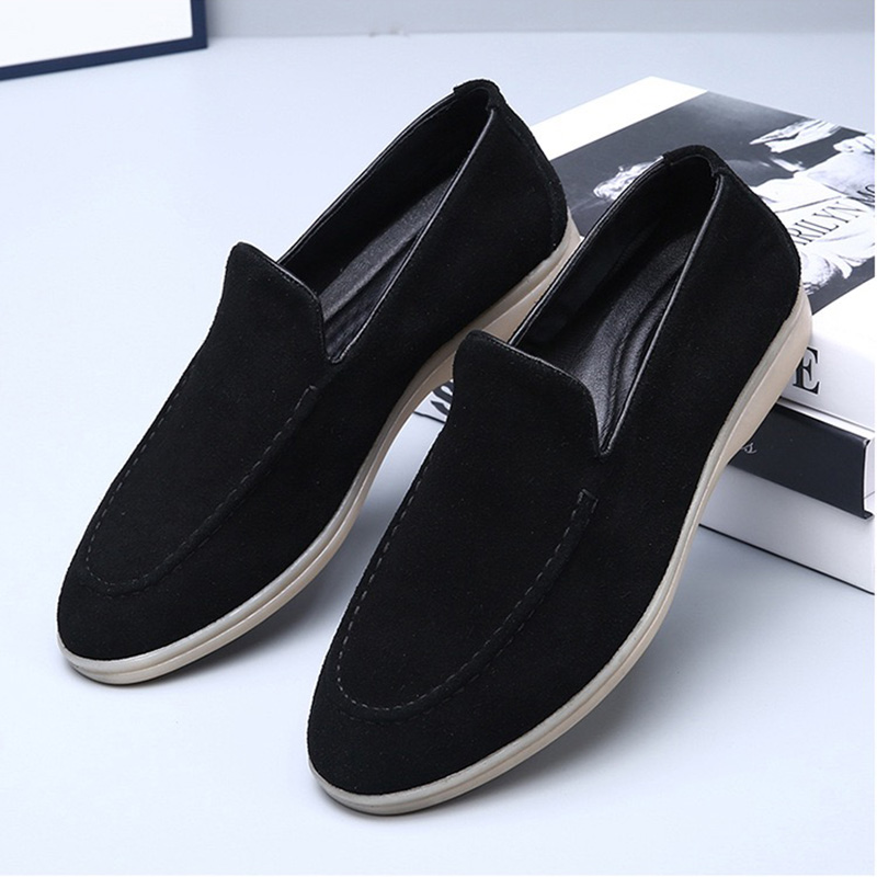 men's ultra light weight suede loafers black