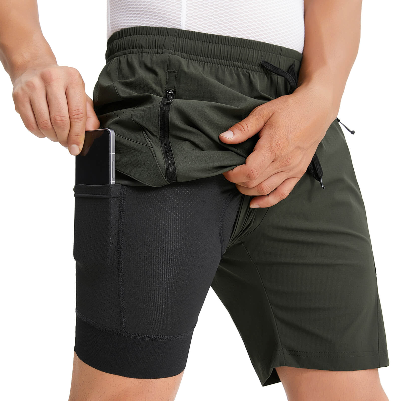 men water repellent multi purpose cycling utility shorts green pockets