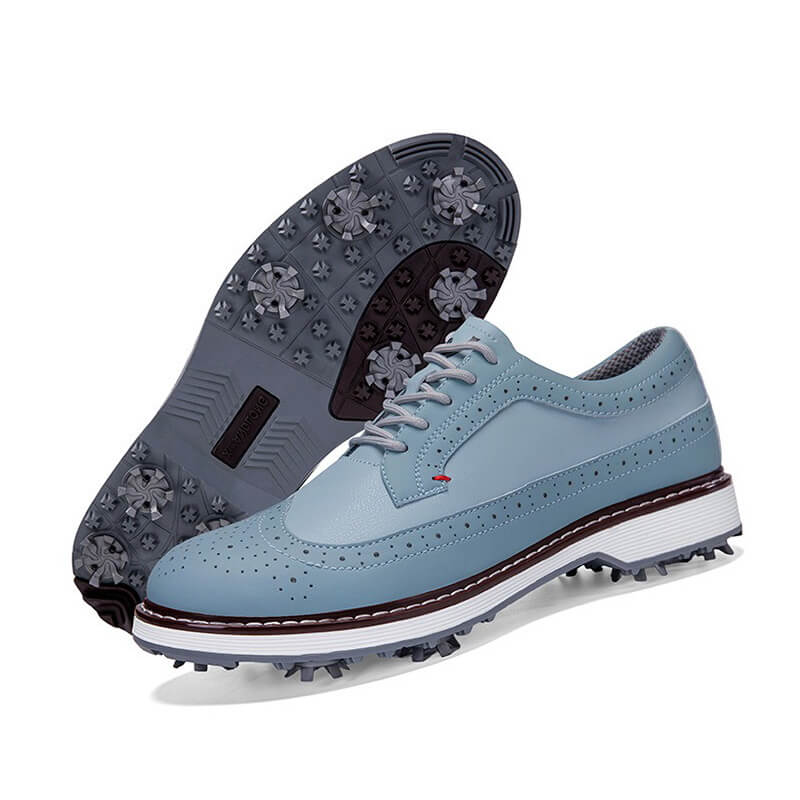 Mevolen Men's Wingtip Spiked Golf Shoes Lake Blue1
