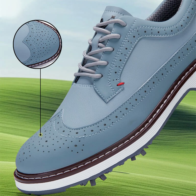 Mevolen Men's Wingtip Spiked Golf Shoes Lake Blue6