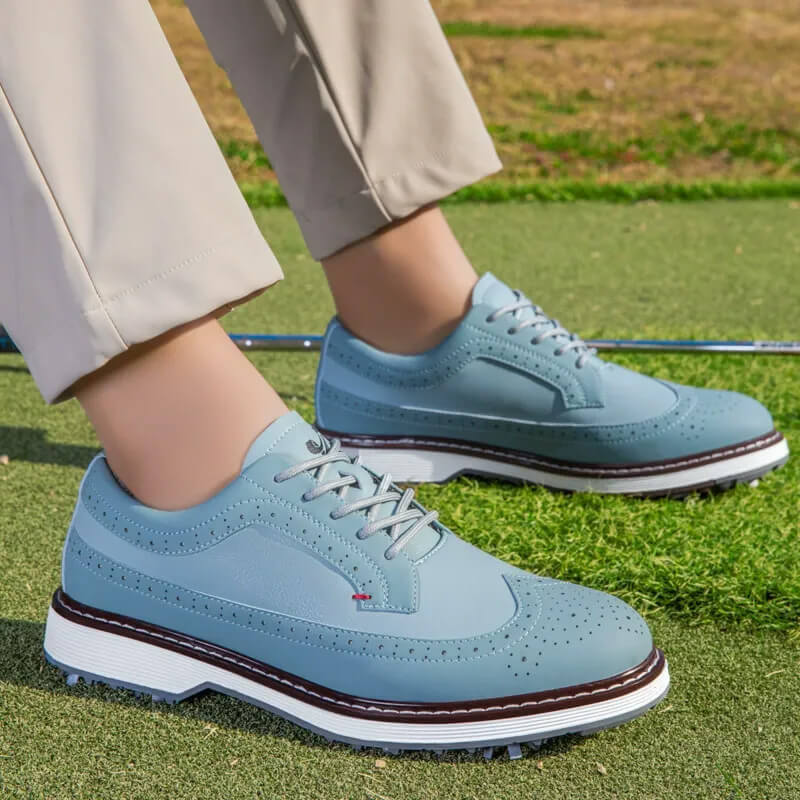 Mevolen Men's Wingtip Spiked Golf Shoes Lake Blue5