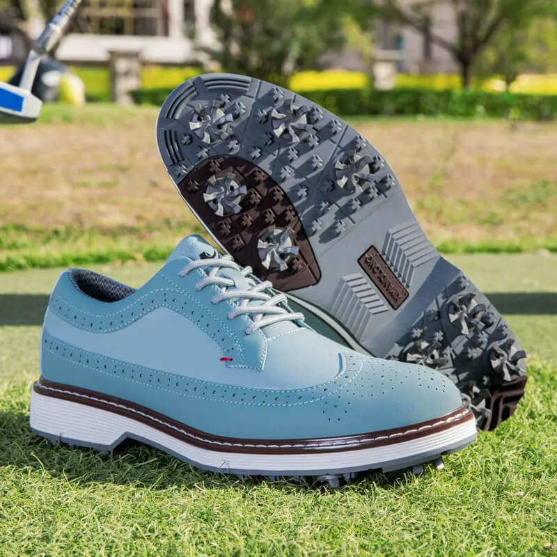 Mevolen Men's Wingtip Spiked Golf Shoes Lake Blue4