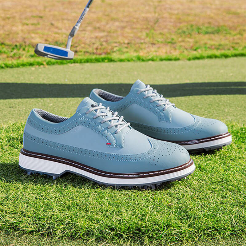 Mevolen Men's Wingtip Spiked Golf Shoes Lake Blue7