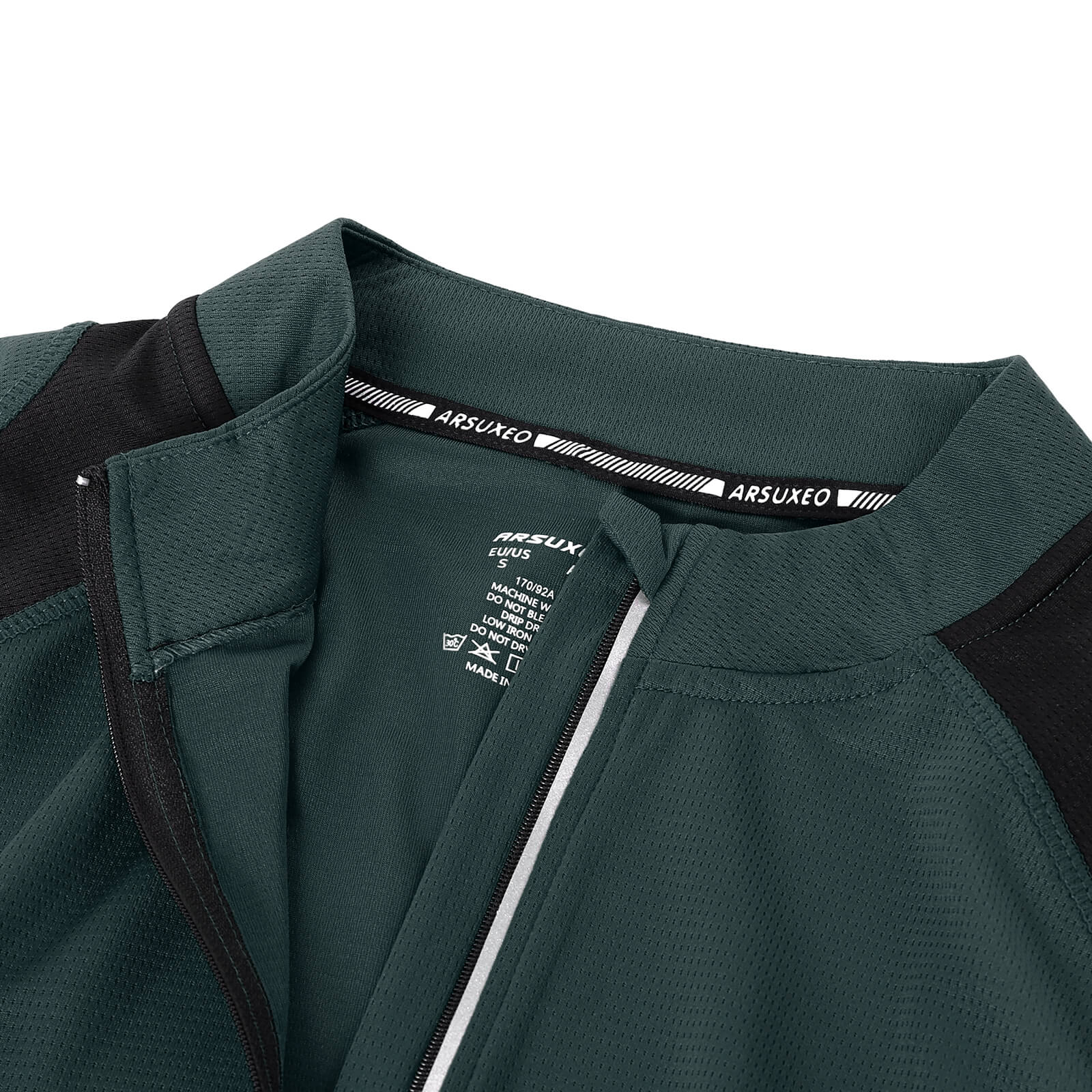 men half zip cycling jersey forest green collar