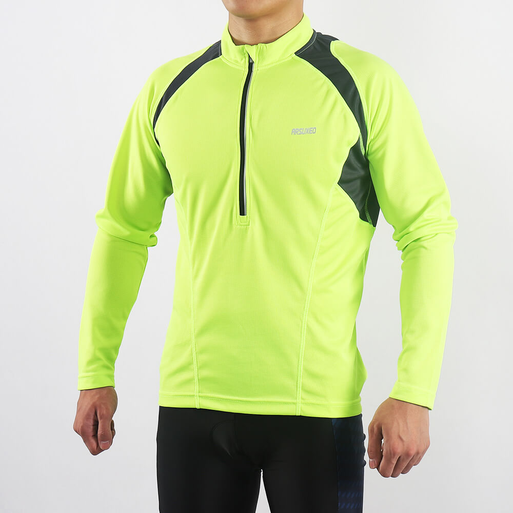 men half zip cycling jersey black green model