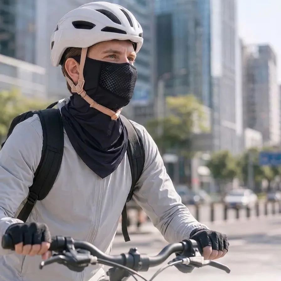 cooling neck gaiter with ear loops for cycling
