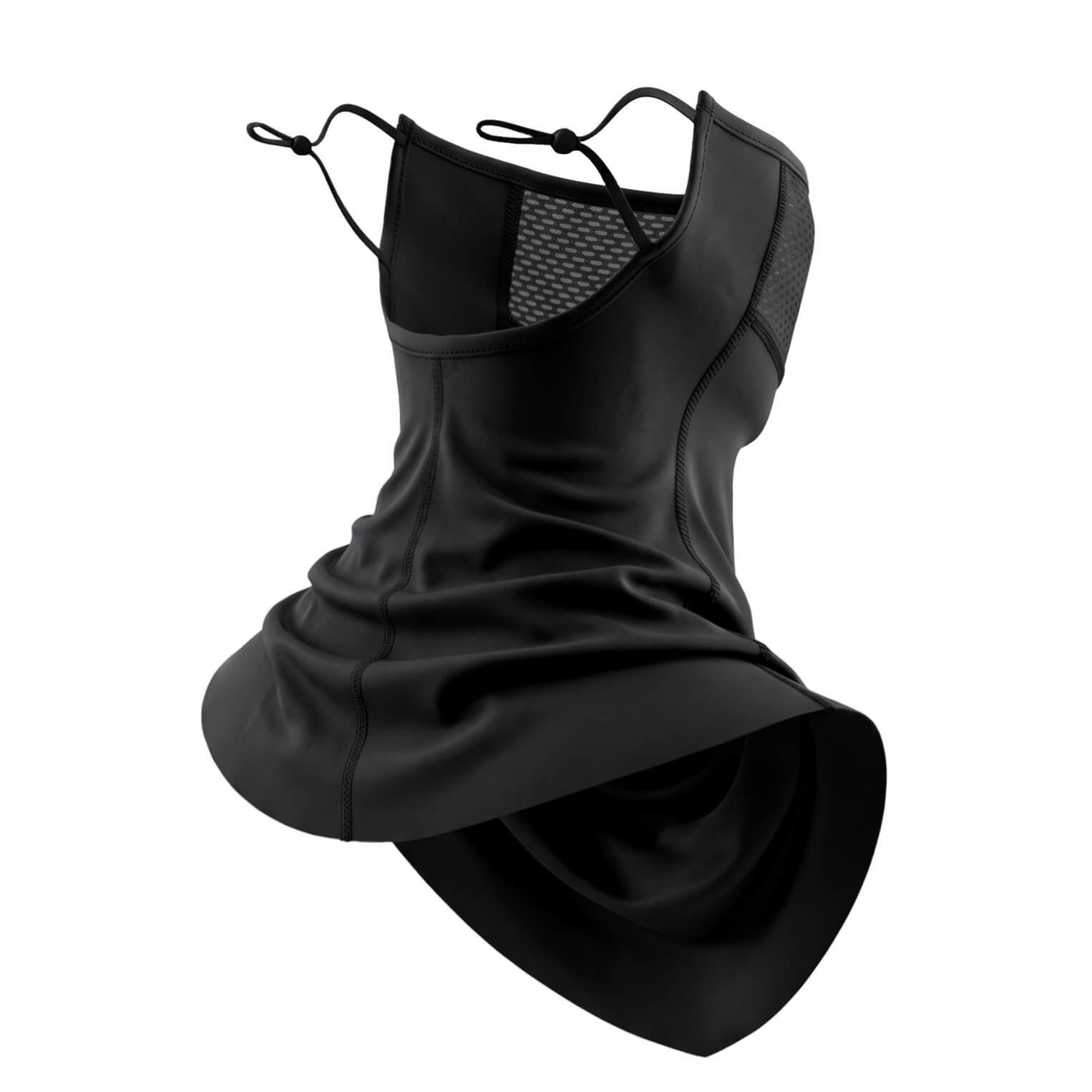 black cooling neck gaiter with ear loops for cycling running and fishing