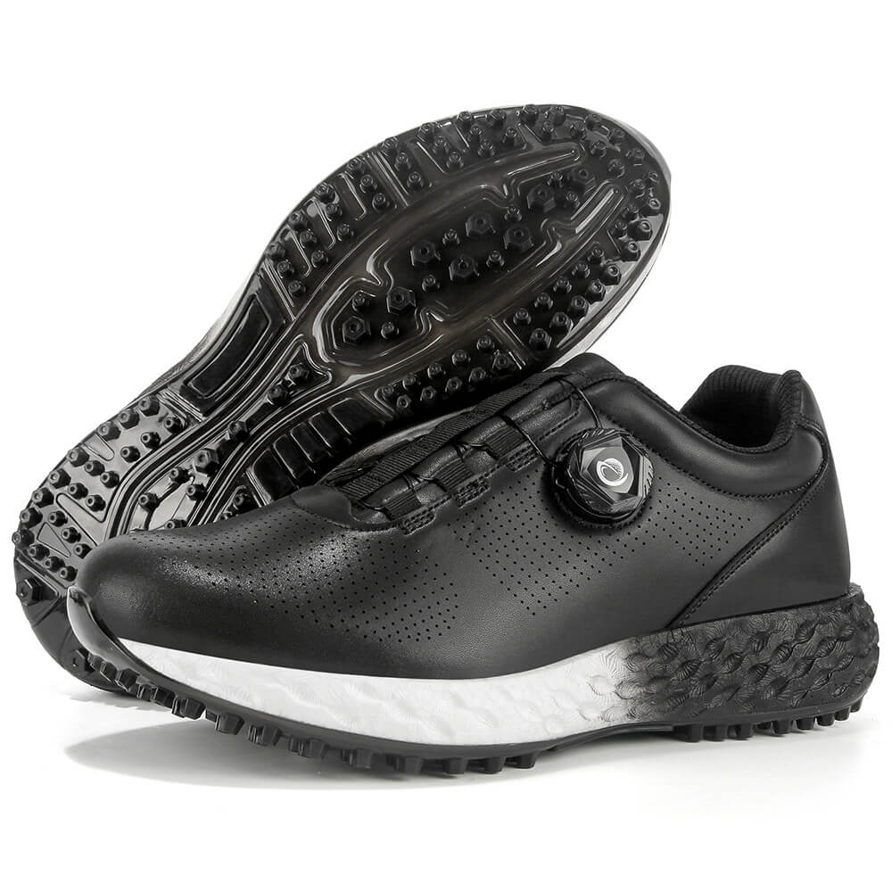 men's breathable lightweight spikeless golf shoes black side view