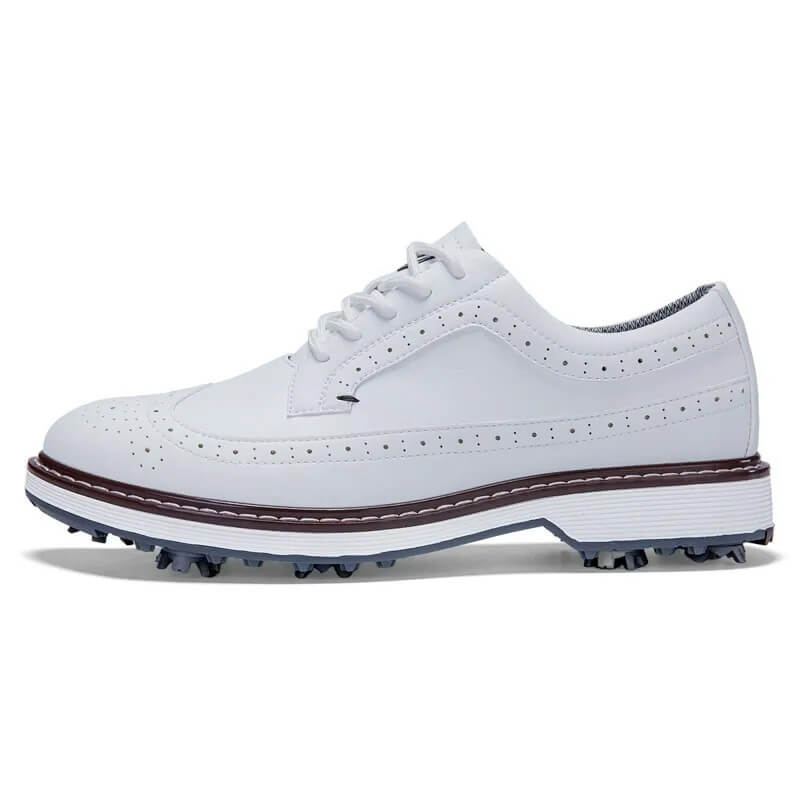 Mevolen Men's Wingtip Spiked Golf Shoes White2