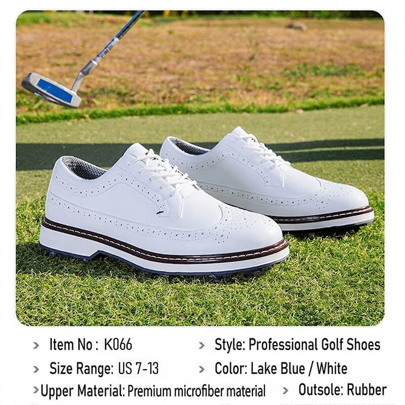 Mevolen Men's Wingtip Spiked Golf Shoes White6