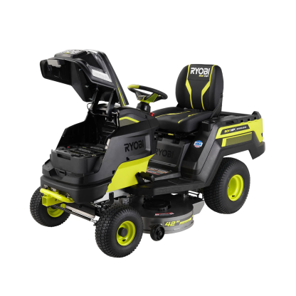 RYOBI 80V HP Brushless 42-in Battery Cordless Electric Riding Lawn Tractor Kit with 3x10Ah Batteries, Hyper Charger - RYRM8060.