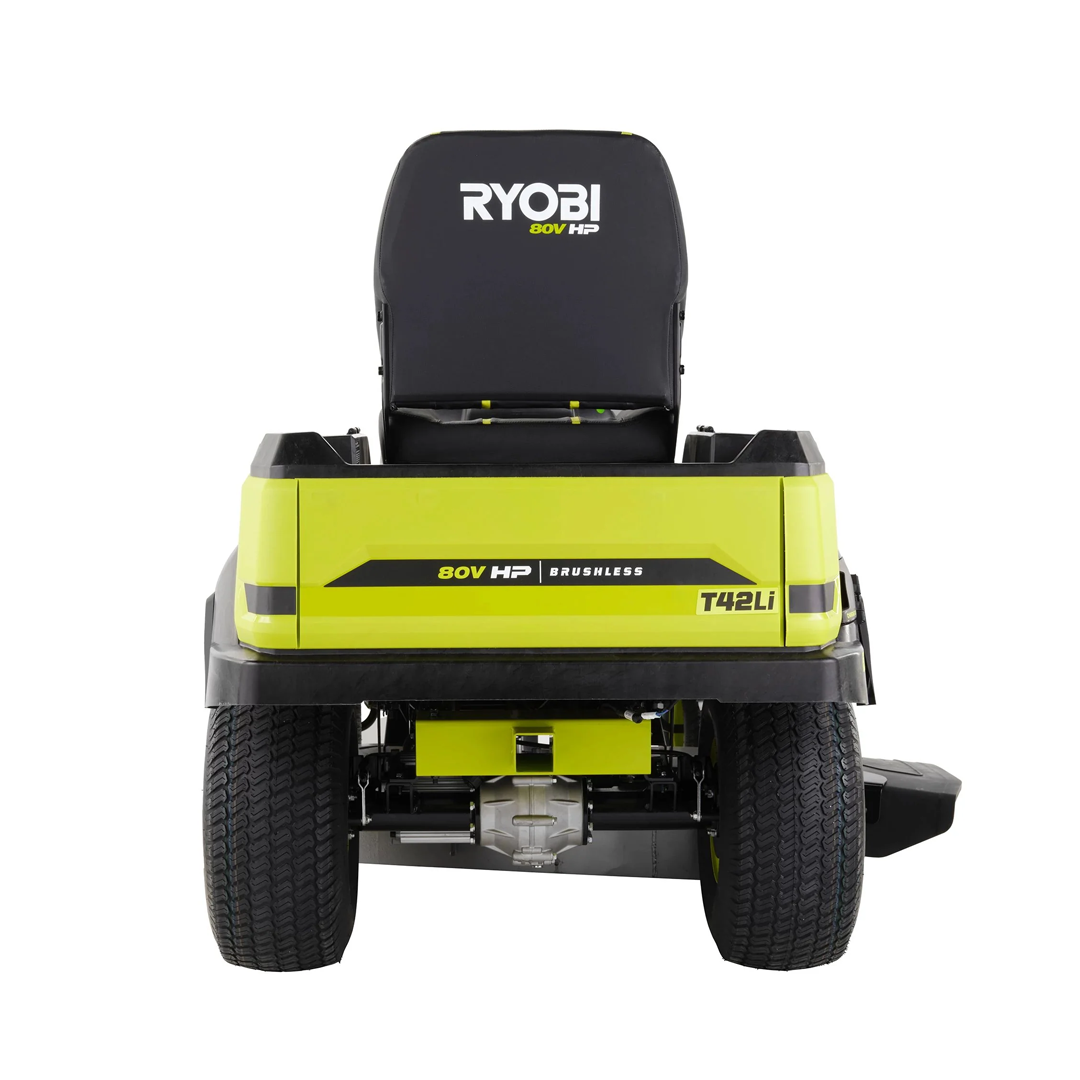 RYOBI 80V HP Brushless 42-in Battery Cordless Electric Riding Lawn Tractor Kit with 3x10Ah Batteries, Hyper Charger - RYRM8060.