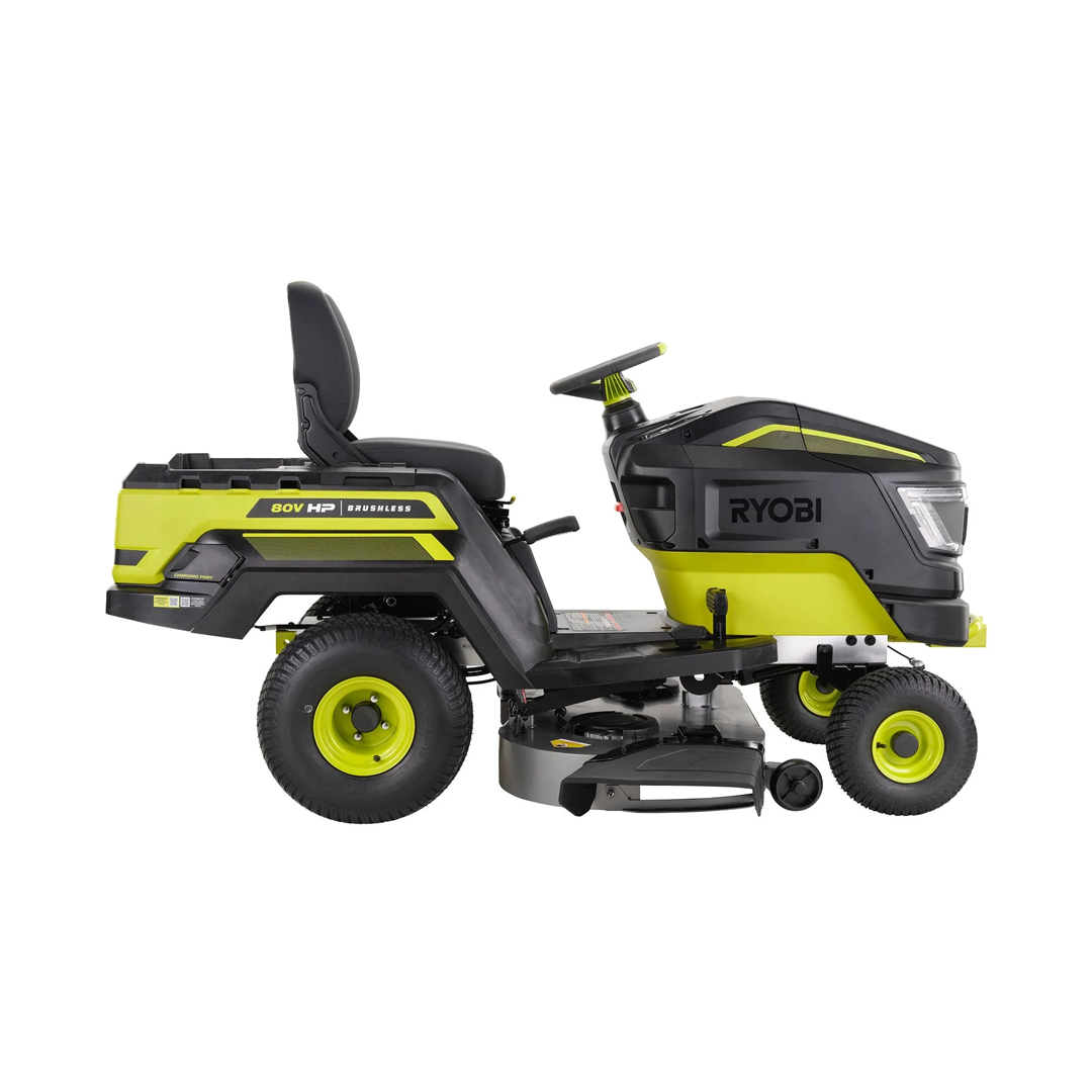 RYOBI 80V HP Brushless 42-in Battery Cordless Electric Riding Lawn Tractor Kit with 3x10Ah Batteries, Hyper Charger - RYRM8060.