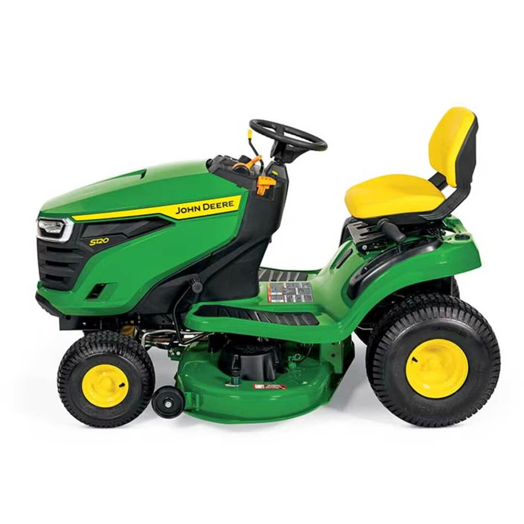 John Deere S120 Lawn Tractor with 22HP V-Twin Engine, 42-in Edge Mower Deck, Easy Change 30-Second Oil System - Assembled in Tennessee.