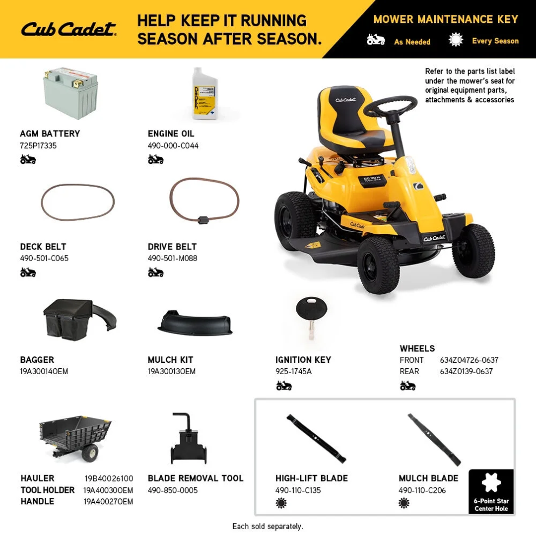 Cub Cadet CC30H 30-in Rear Engine Riding Mower with 10.5HP Briggs & Stratton PowerBuilt Engine, Mulch Kit Included - 13CC21JDA10.