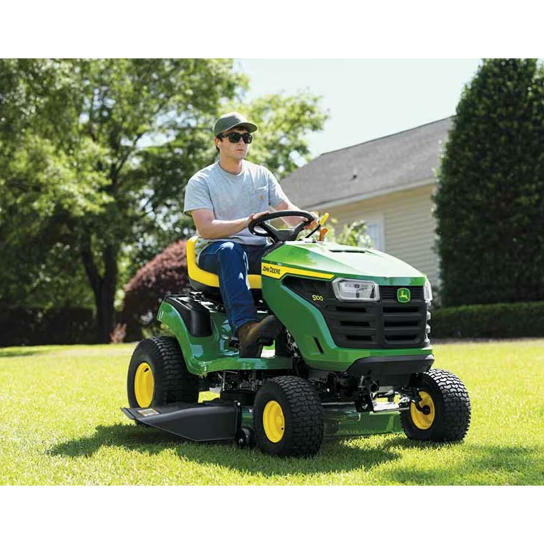 John Deere S100 Lawn Tractor with 17.5HP Engine, 42-in Edge Mower Deck - Assembled in Tennessee.