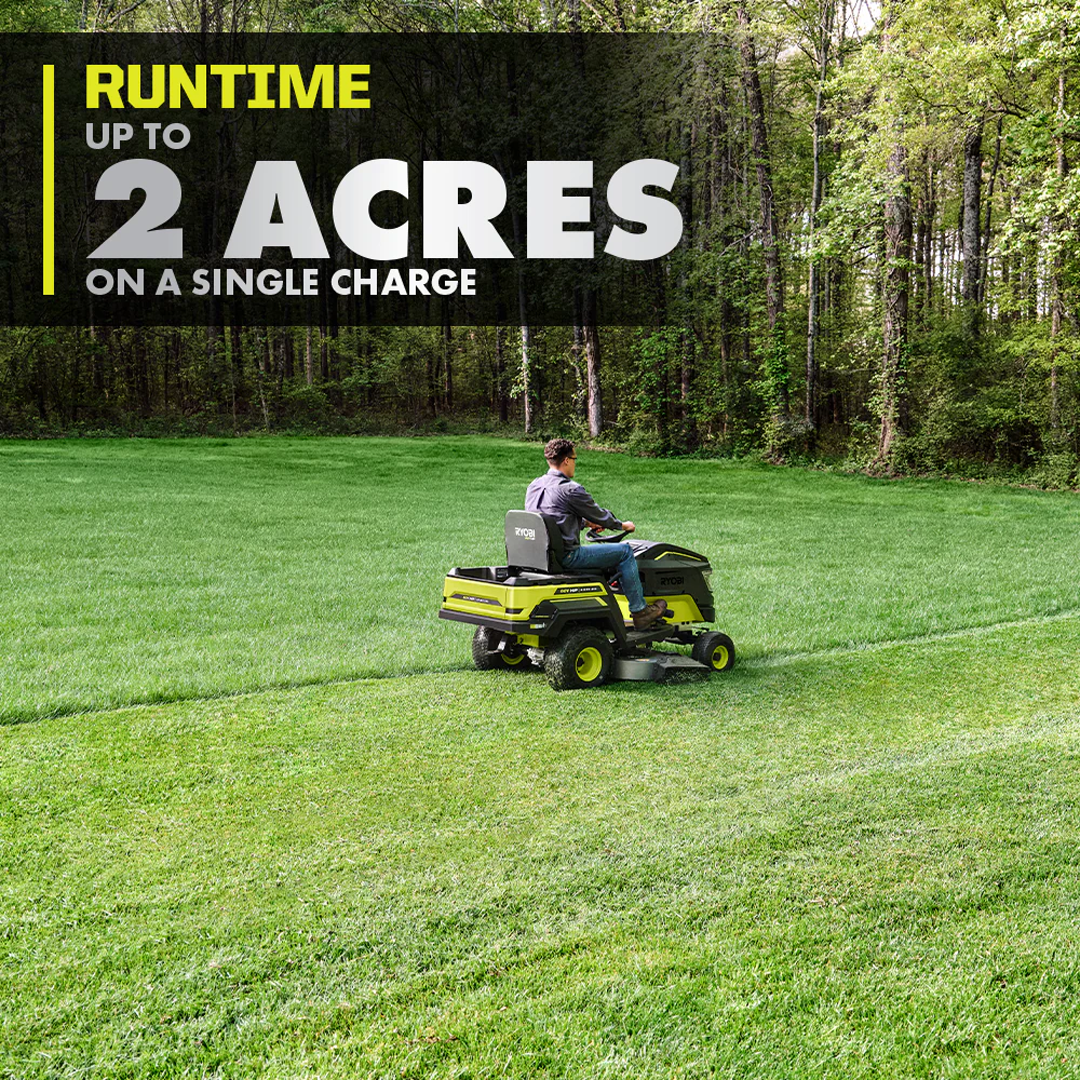 RYOBI 80V HP Brushless 42-in Battery Cordless Electric Riding Lawn Tractor Kit with 3x10Ah Batteries, Hyper Charger - RYRM8060.