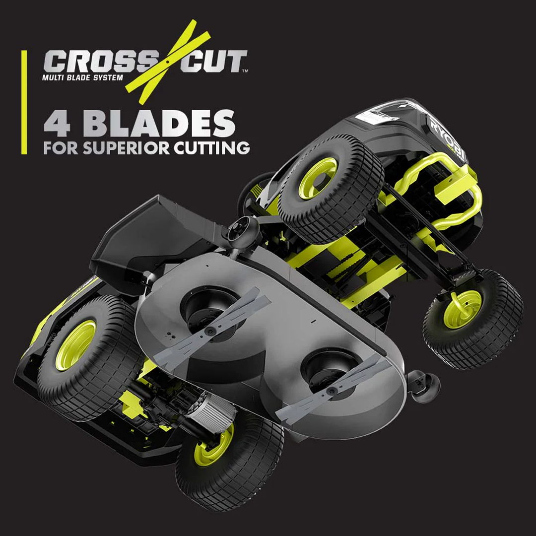 RYOBI 80V HP Brushless 42-in Battery Cordless Electric Riding Lawn Tractor Kit with 3x10Ah Batteries, Hyper Charger - RYRM8060.