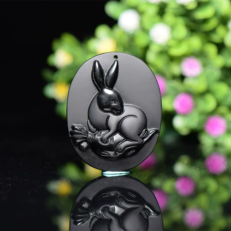 Black Obsidian Chinese Zodiac Pendant - Energy Protection Talisman for Daily Wear