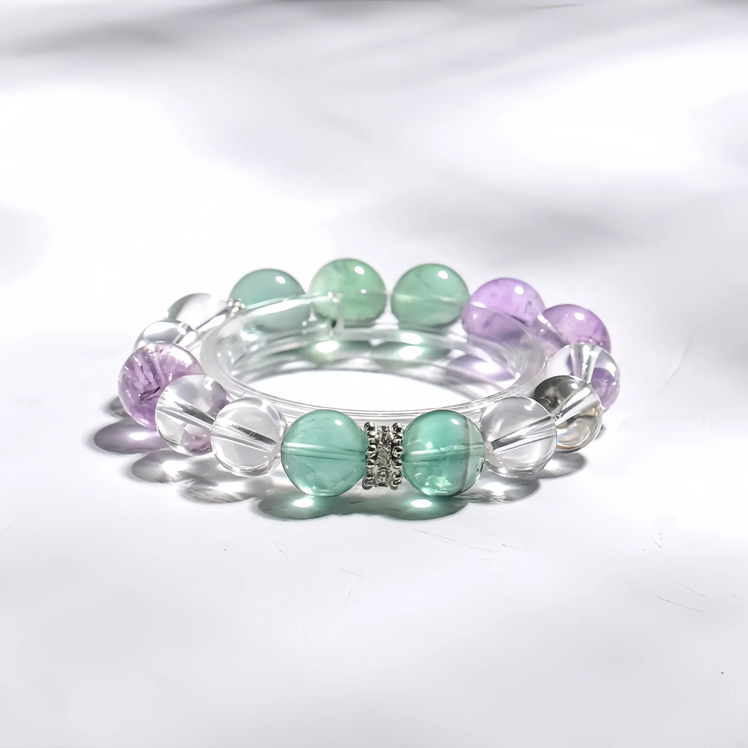Amethyst + Green Fluorite + Clear Quartz Energy Balance Bracelet