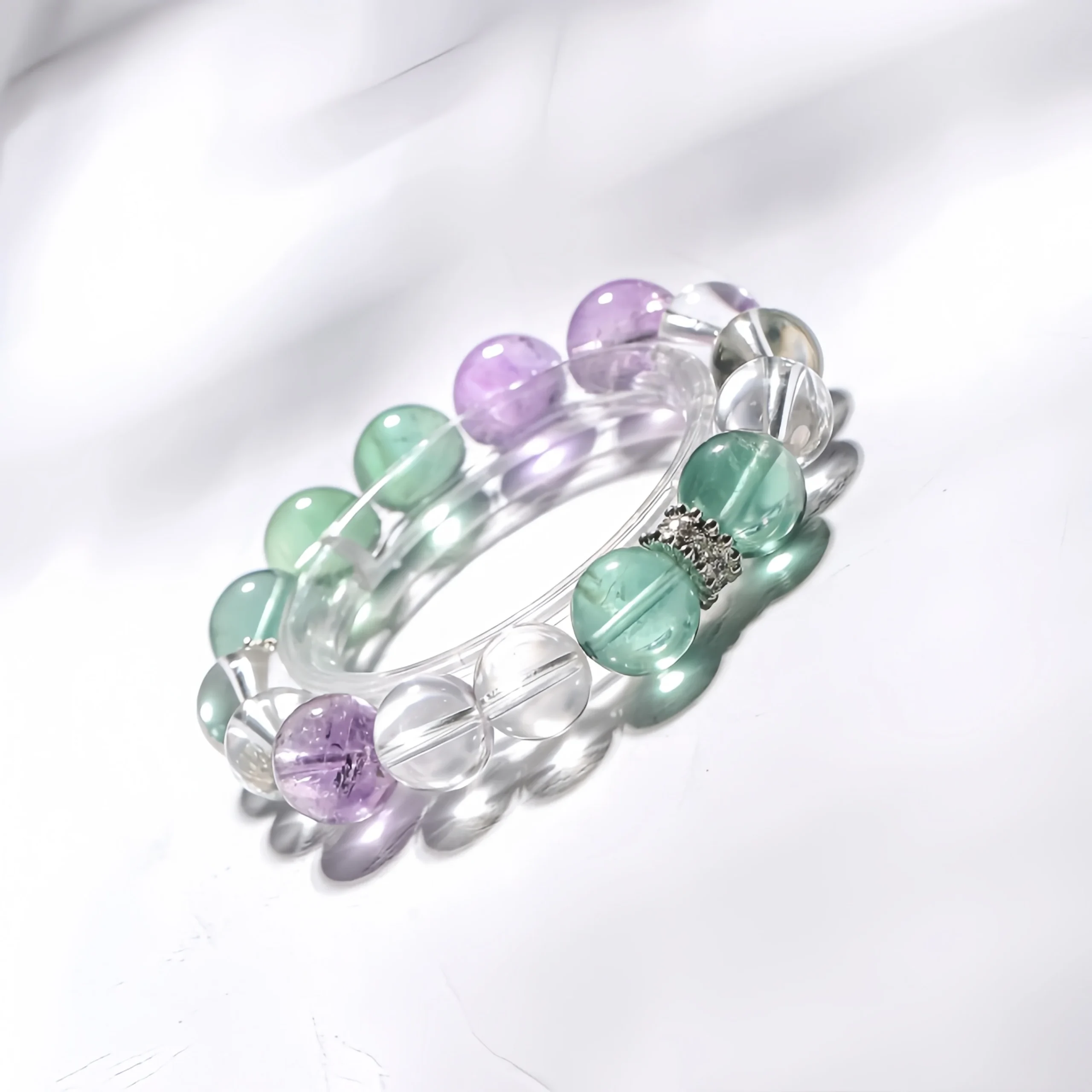 Amethyst + Green Fluorite + Clear Quartz Energy Balance Bracelet